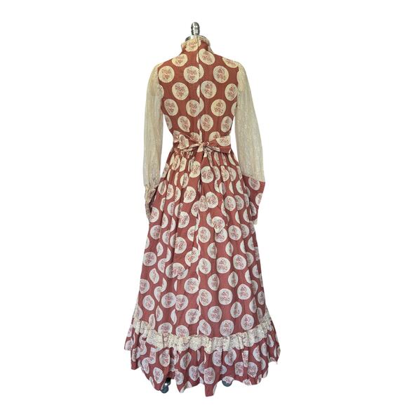 Gunne Sax Red Floral Milkmaid Maxi Dress Size 13 Calico Vintage 70s Prairie - Picture 9 of 14